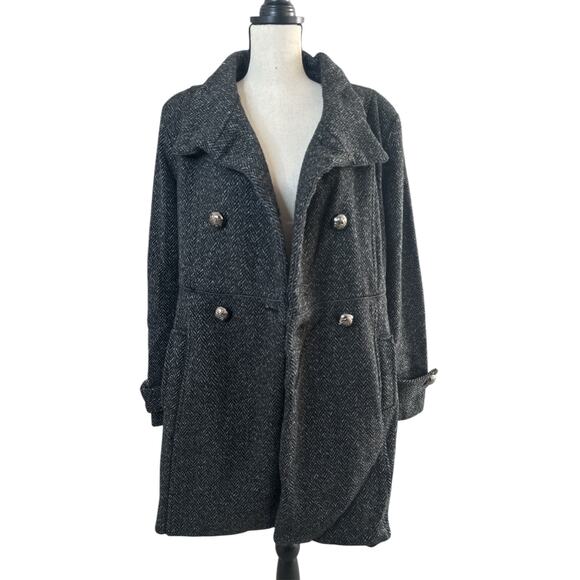 Vince Camuto Tweed Wool Gray/Black Peacoat Women's L Double-Breasted Outerwear - Picture 10 of 13